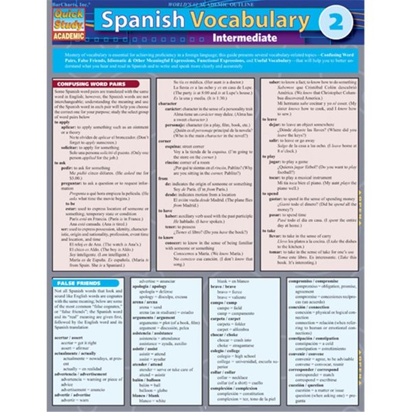 Barcharts Spanish Vocabulary 2 - Intermediate Quickstudy Easel 9781423216704